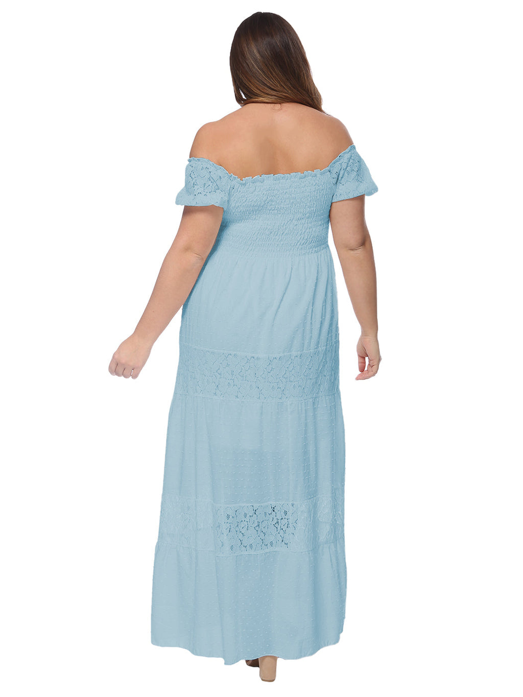 Plus Size Off Shoulder Lace Boho Maxi Dress