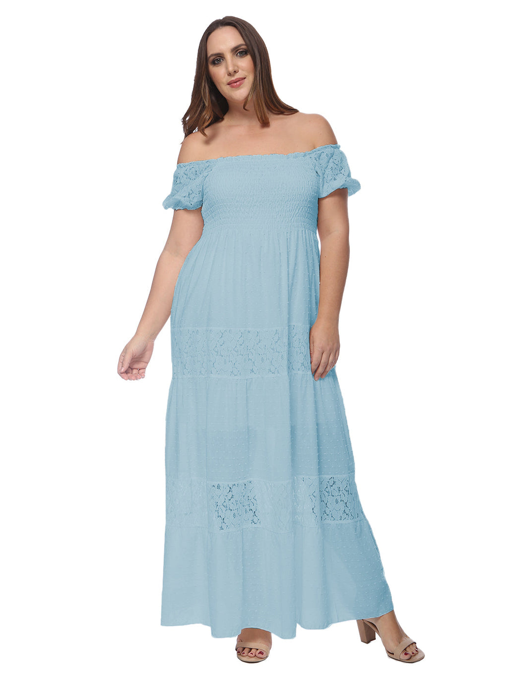 Plus Size Off Shoulder Lace Boho Maxi Dress