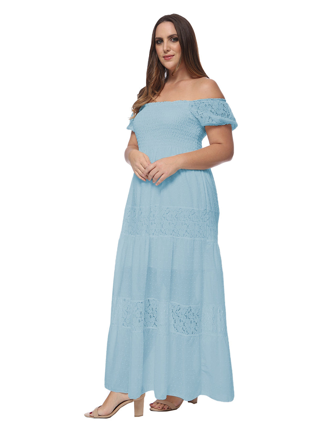Plus Size Off Shoulder Lace Boho Maxi Dress
