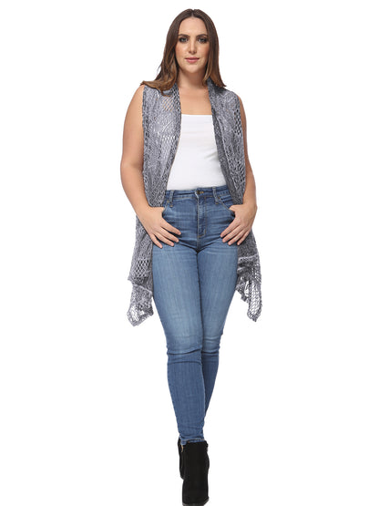 Chaleco tipo cárdigan tipo chal sin mangas con abertura frontal de crochet estilo bohemio de talla grande