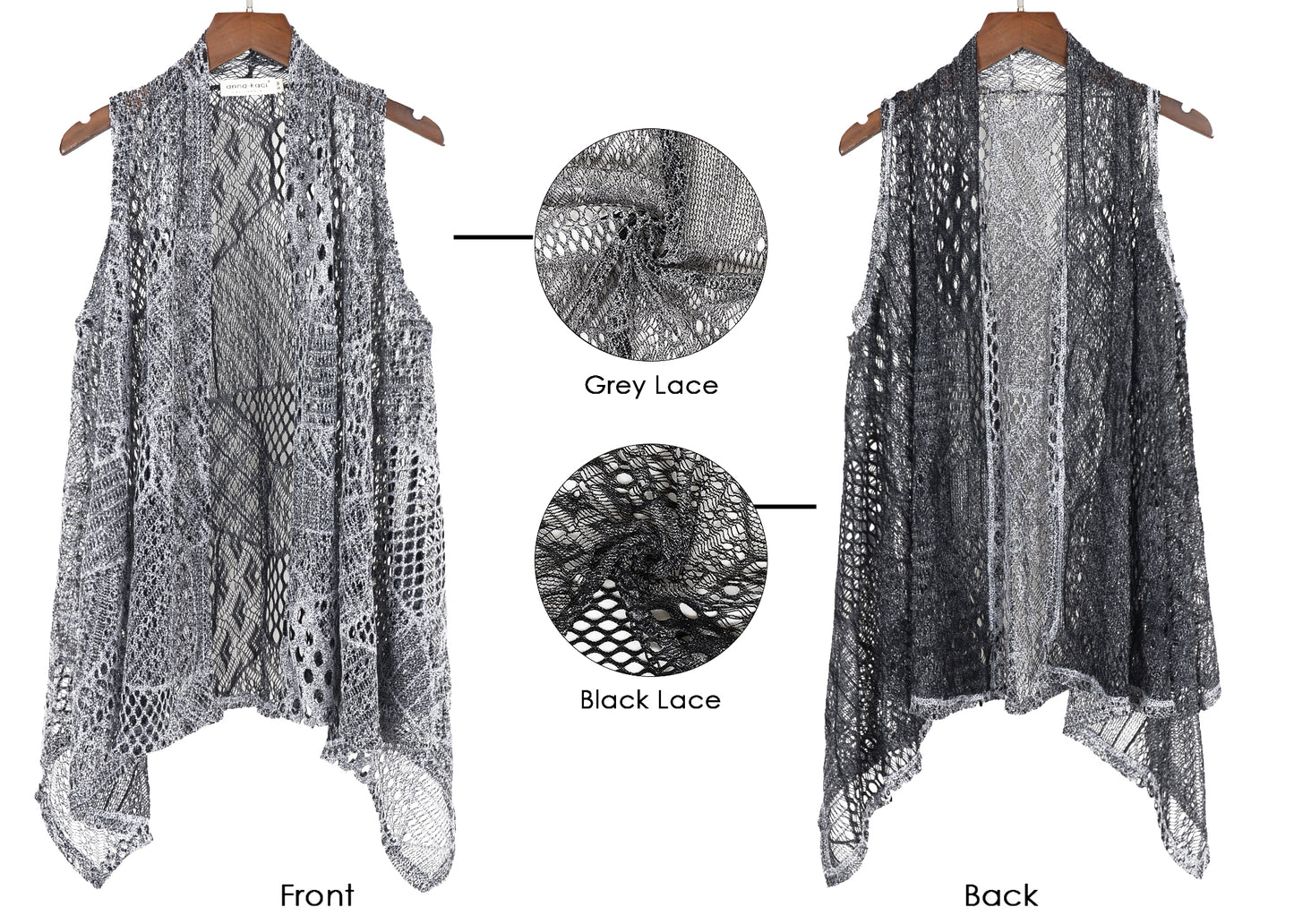 Chaleco tipo cárdigan tipo chal sin mangas con abertura frontal de crochet estilo bohemio de talla grande