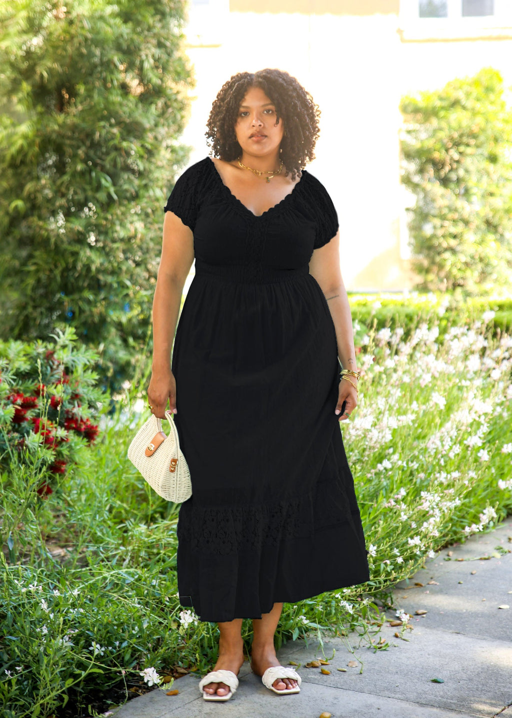 Vestido de manga corta con ribete de flores y encaje inspirado en el estilo bohemio de doncella medieval renacentista de Anna-Kaci