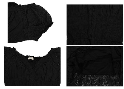 Anna-Kaci Plus Size Renaissance Peasant Medieval Maiden Boho Inspired short Sleeve Lace Flower Trim Dress