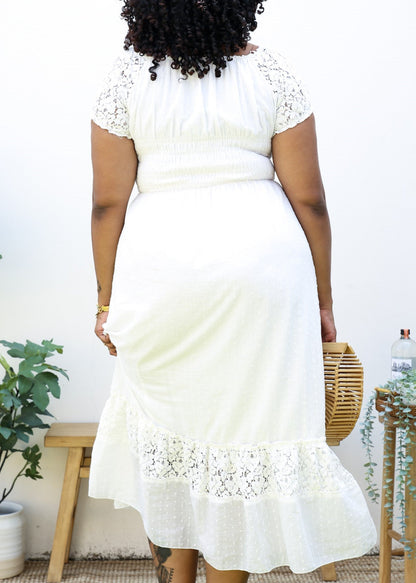 Anna-Kaci Plus Size Renaissance Peasant Medieval Maiden Boho Inspired short Sleeve Lace Flower Trim Dress