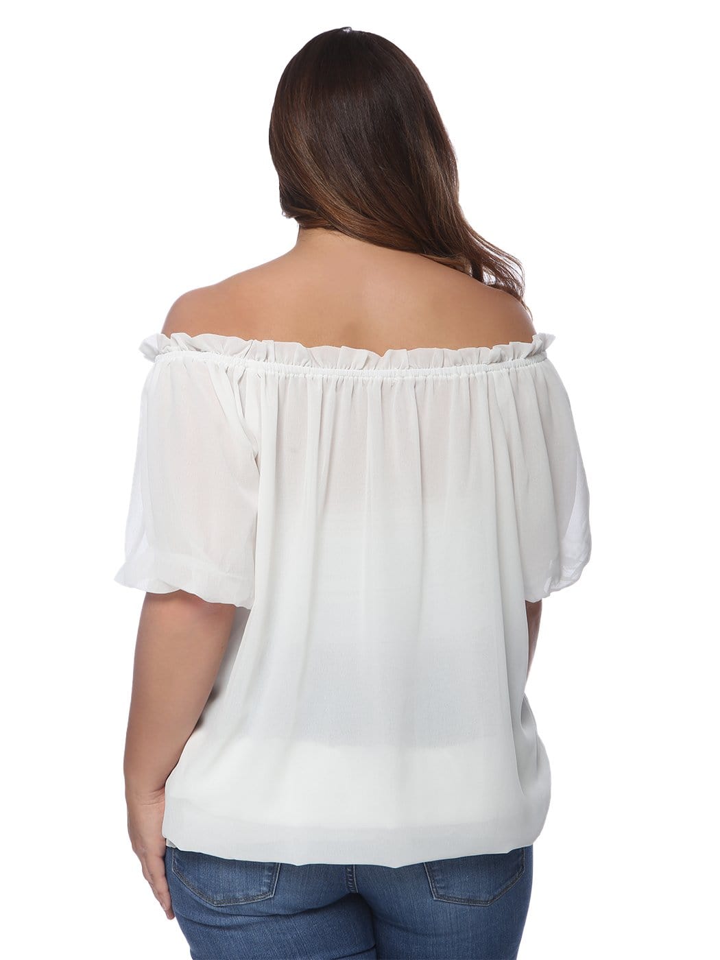 Blusa con hombros descubiertos y cintura fruncida de talla grande