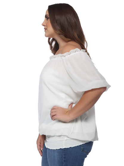 Blusa con hombros descubiertos y cintura fruncida de talla grande
