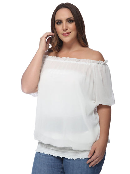 Blusa con hombros descubiertos y cintura fruncida de talla grande