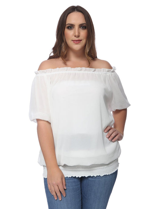 Blusa con hombros descubiertos y cintura fruncida de talla grande