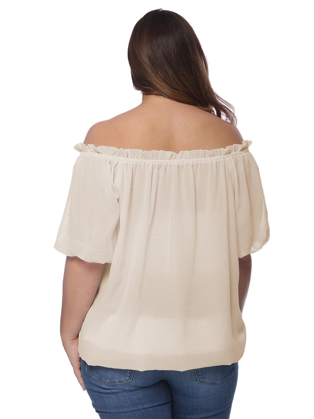 Blusa con hombros descubiertos y cintura fruncida de talla grande