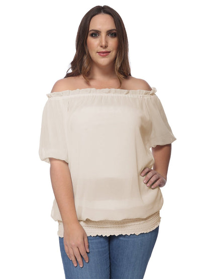 Blusa con hombros descubiertos y cintura fruncida de talla grande
