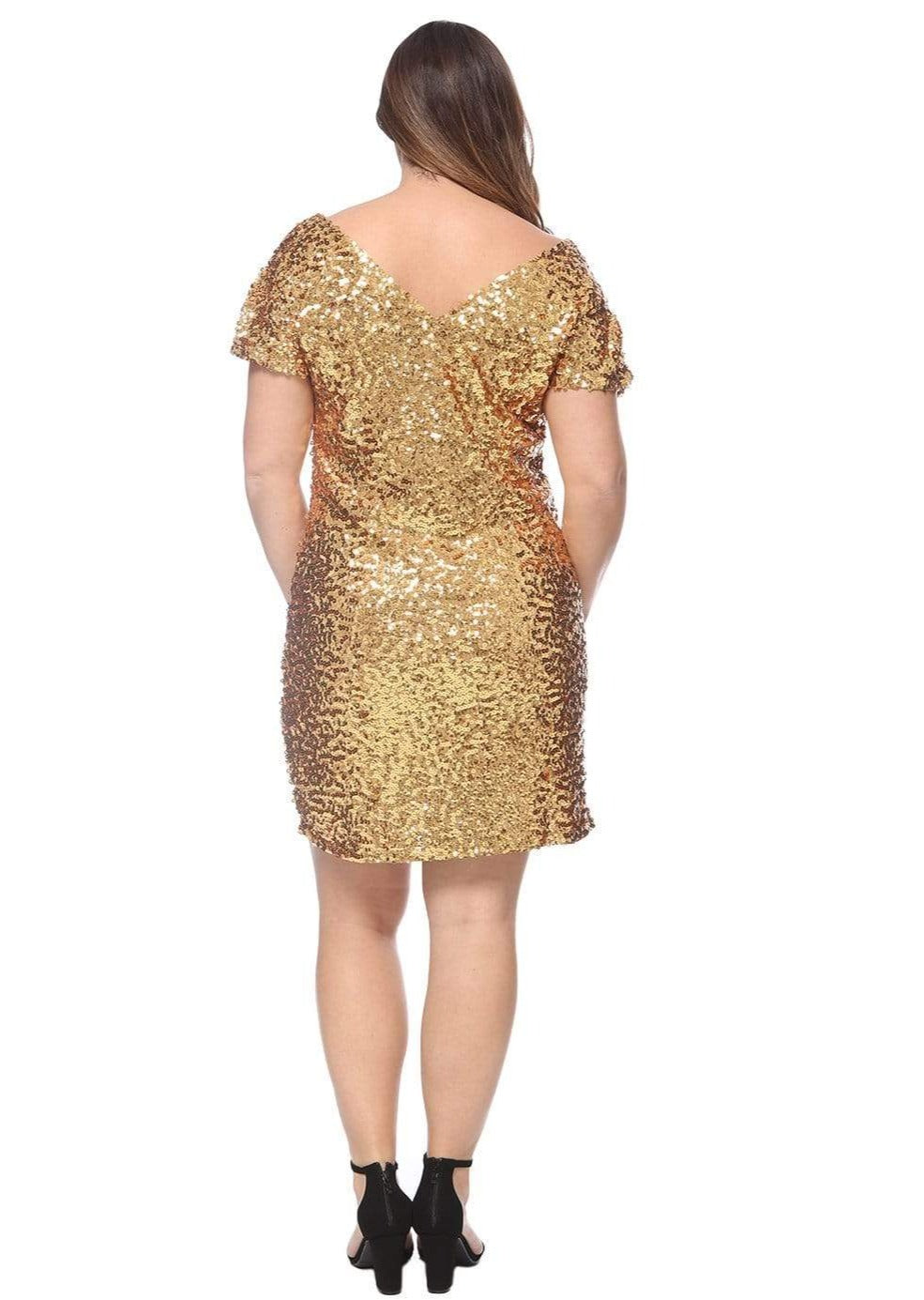 Vestido de cóctel con mangas fruncidas y lentejuelas de talla grande