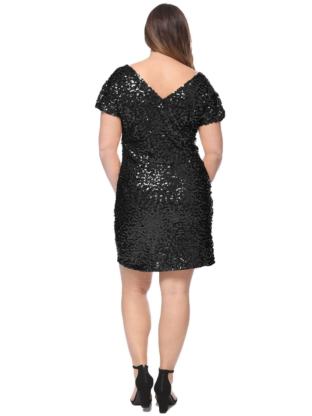 Vestido de cóctel con mangas fruncidas y lentejuelas de talla grande
