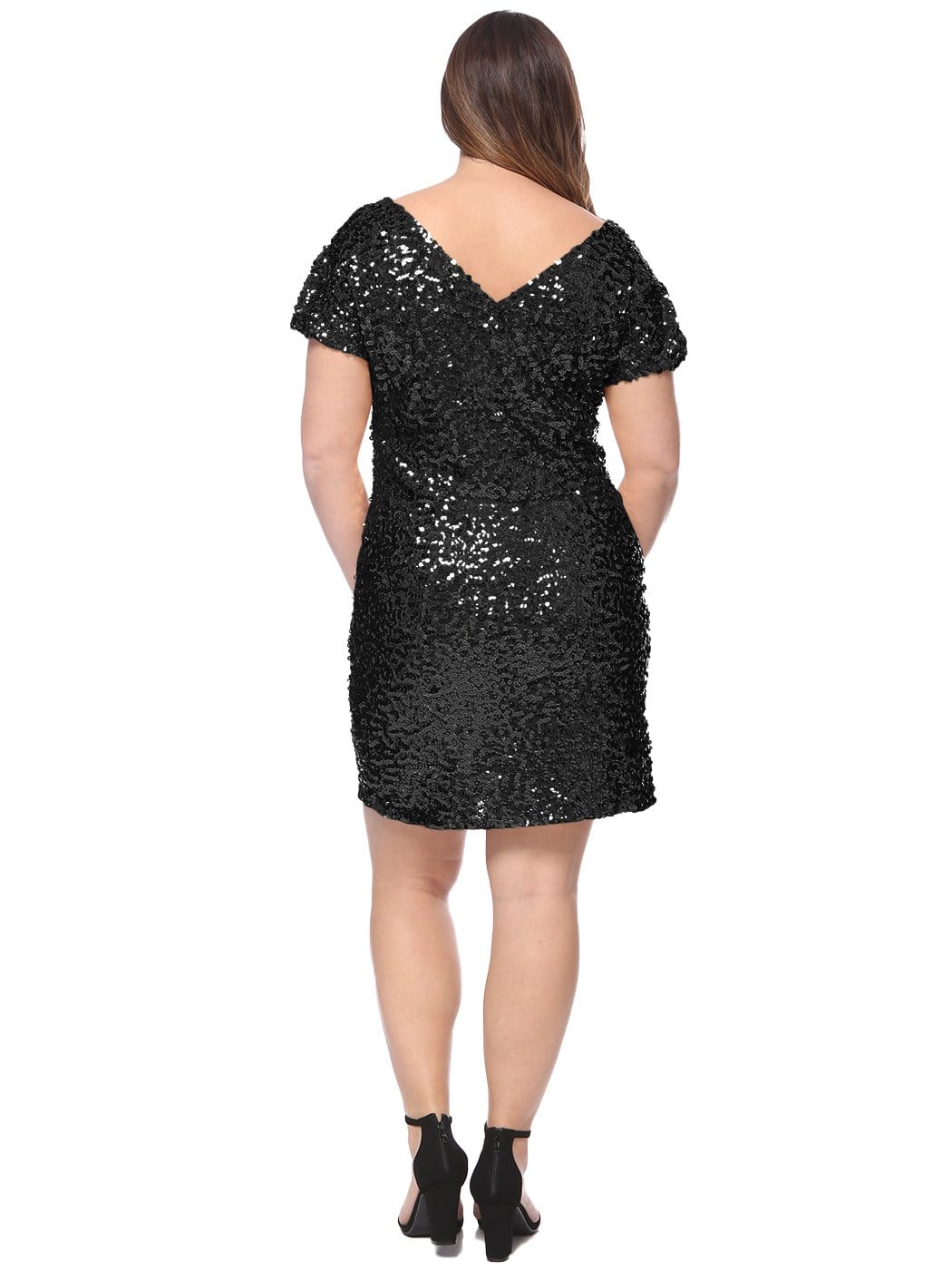 Vestido de cóctel con mangas fruncidas y lentejuelas de talla grande