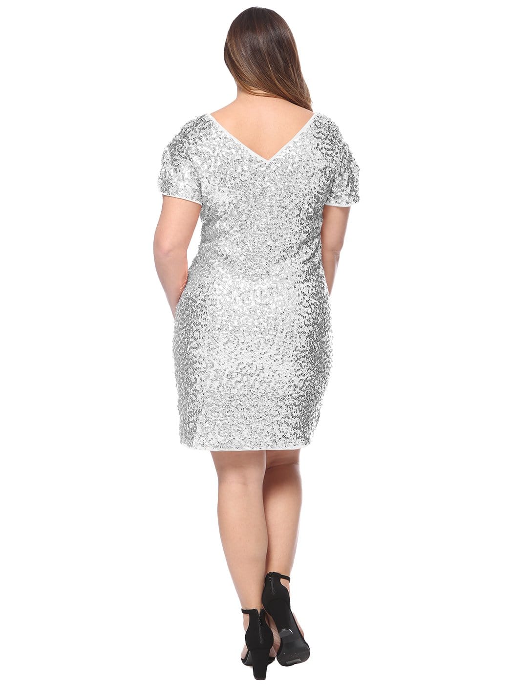 Vestido de cóctel con mangas fruncidas y lentejuelas de talla grande
