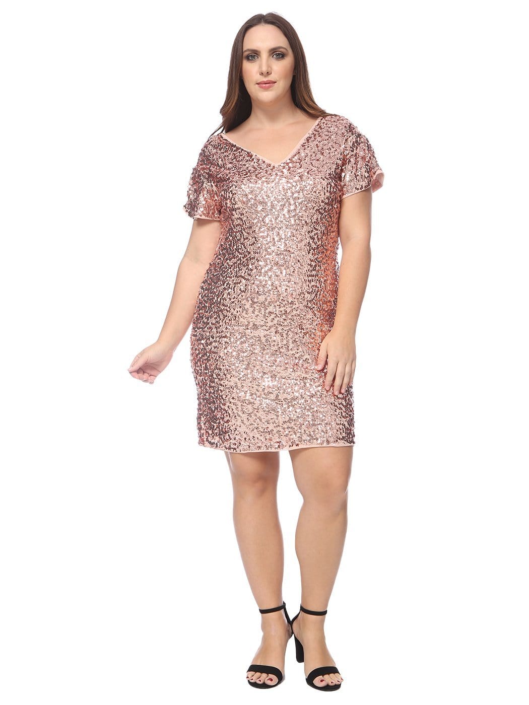 Plus Size Sequin Ruched Sleeve Cocktail Dress