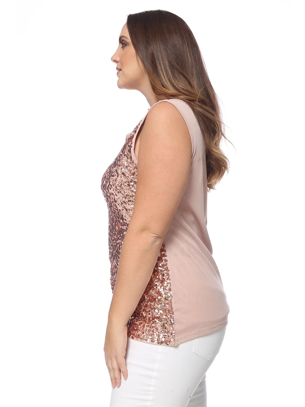 Camiseta sin mangas con lentejuelas de talla grande