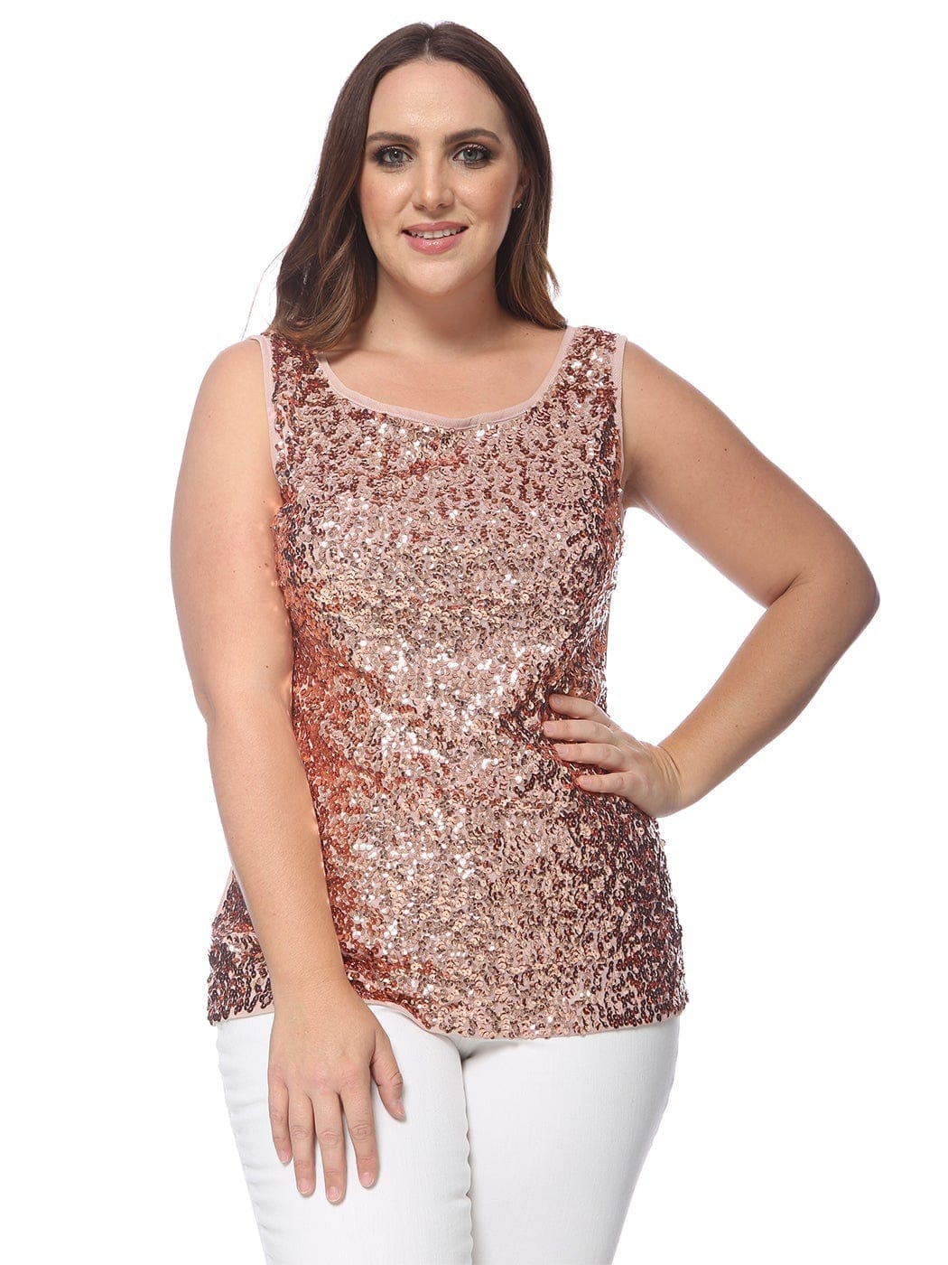 Camiseta sin mangas con lentejuelas de talla grande