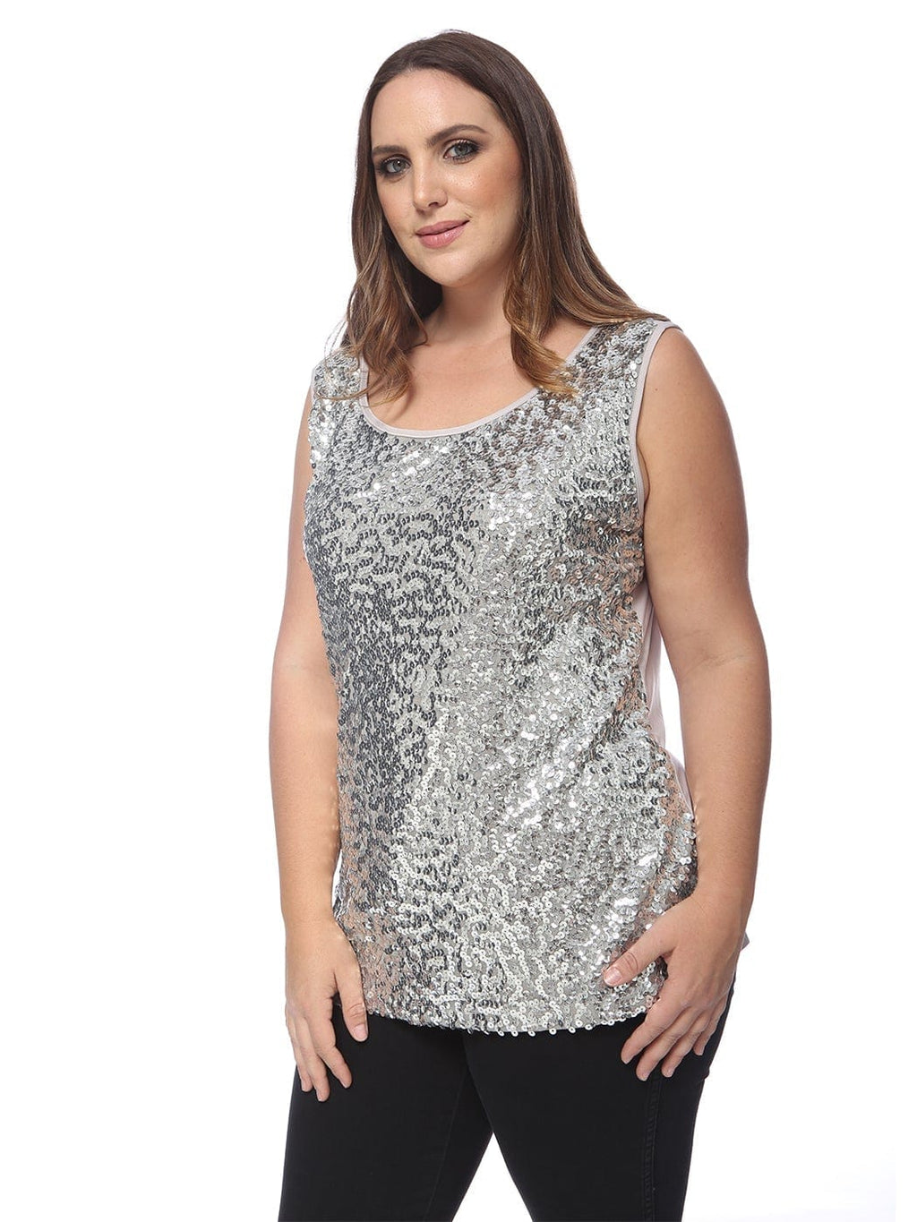 Camiseta sin mangas con lentejuelas de talla grande