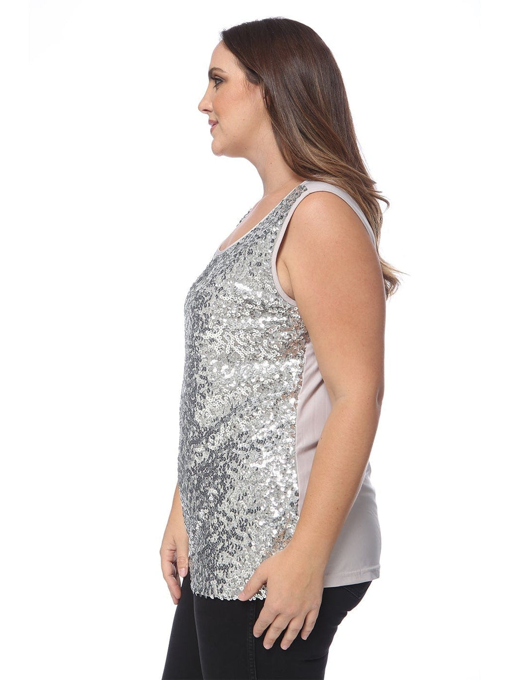 Camiseta sin mangas con lentejuelas de talla grande