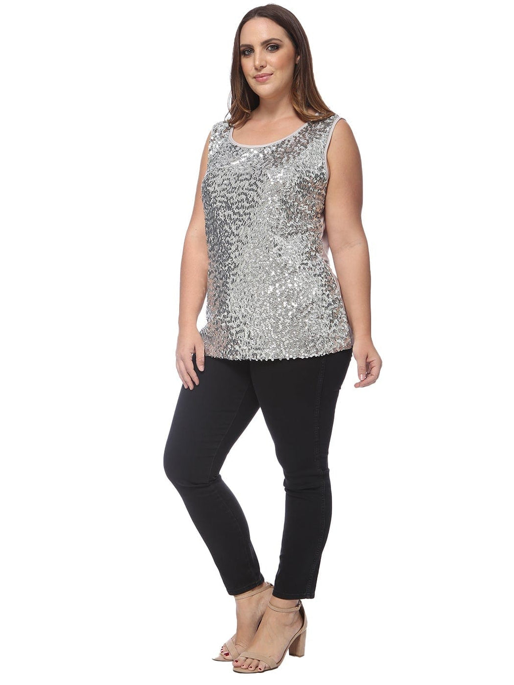 Camiseta sin mangas con lentejuelas de talla grande