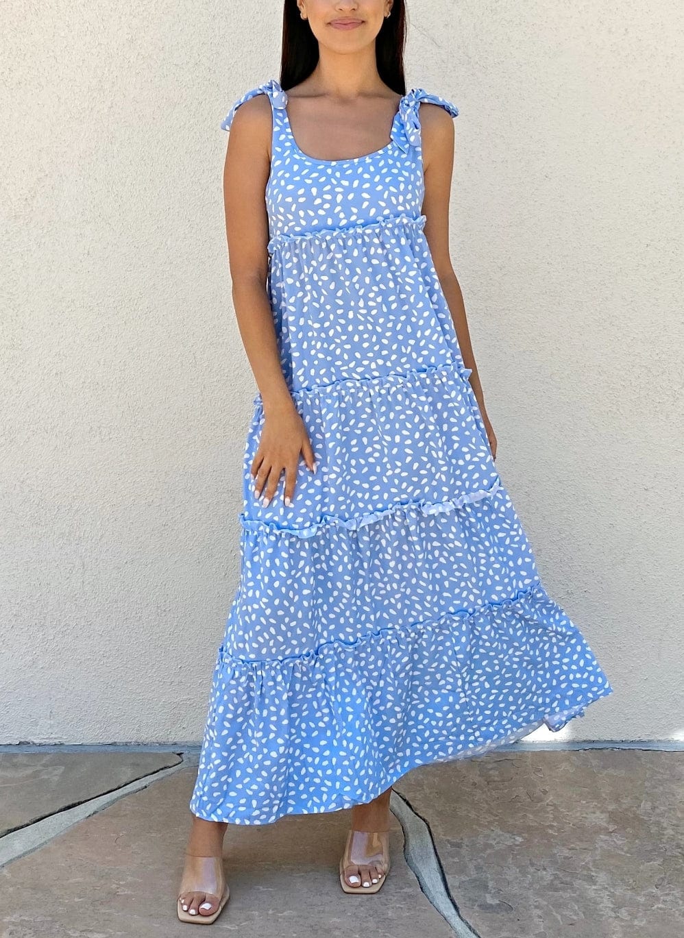 Vestido estampado con lazo en los hombros 
