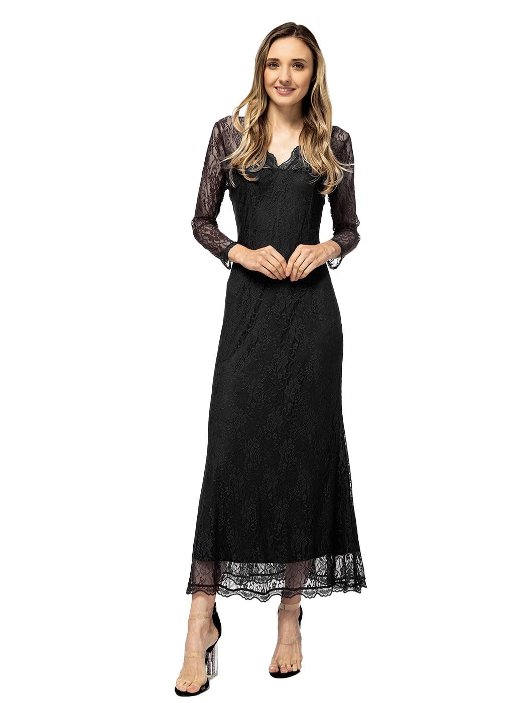Vestido largo victoriano de encaje con mangas largas
