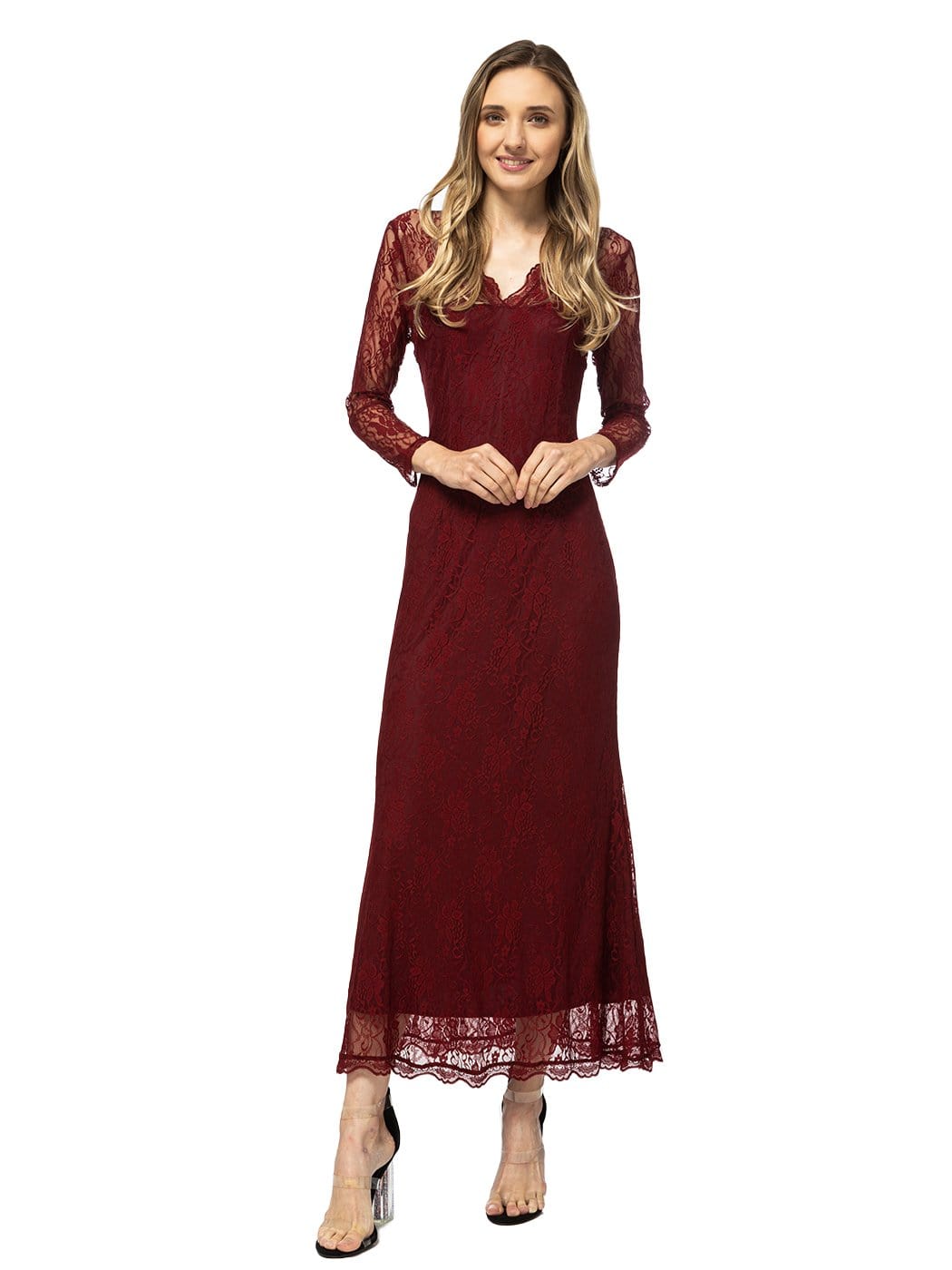 Vestido largo victoriano de encaje con mangas largas