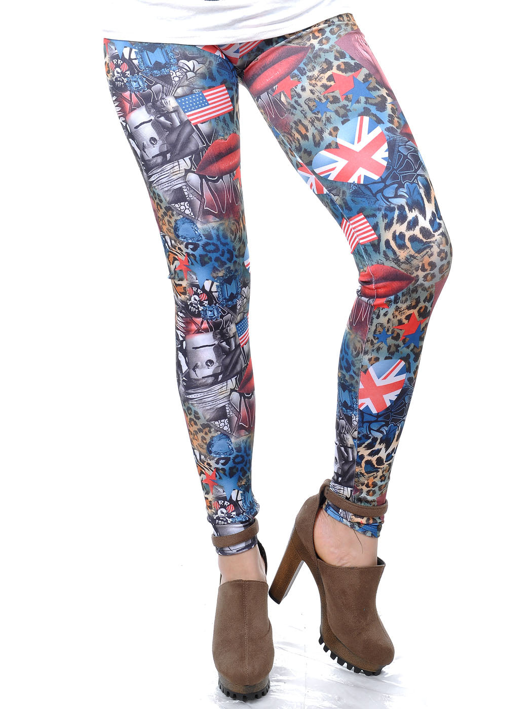 Leggings con estampado animal de la reina inspirados en Gaga, en rojo y azul, talla única