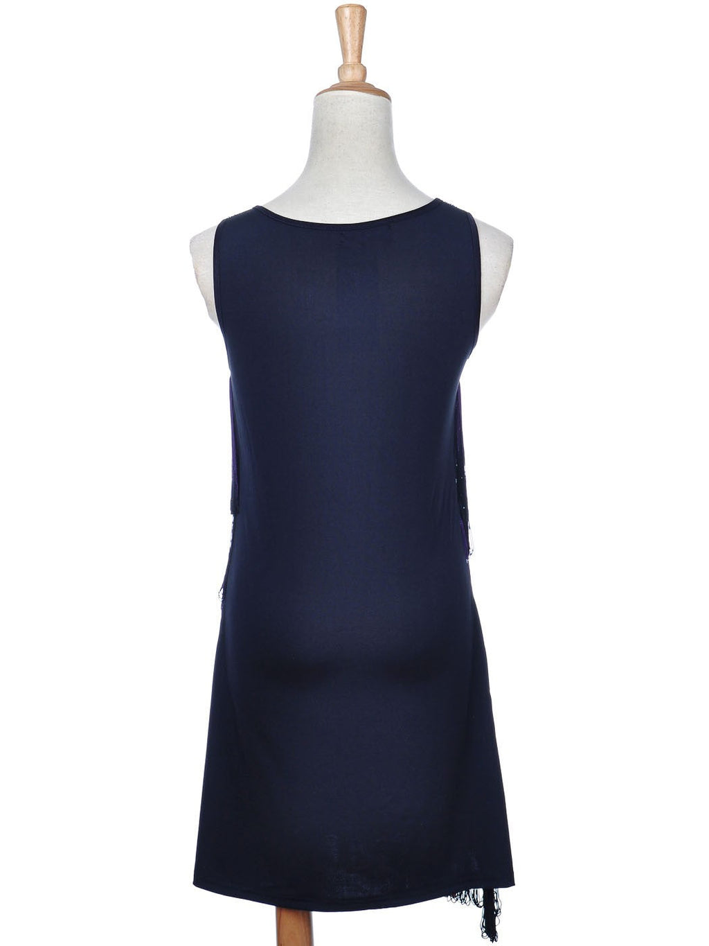 Vestido sin mangas con escote redondo y flecos teñidos en morado y negro para mujer