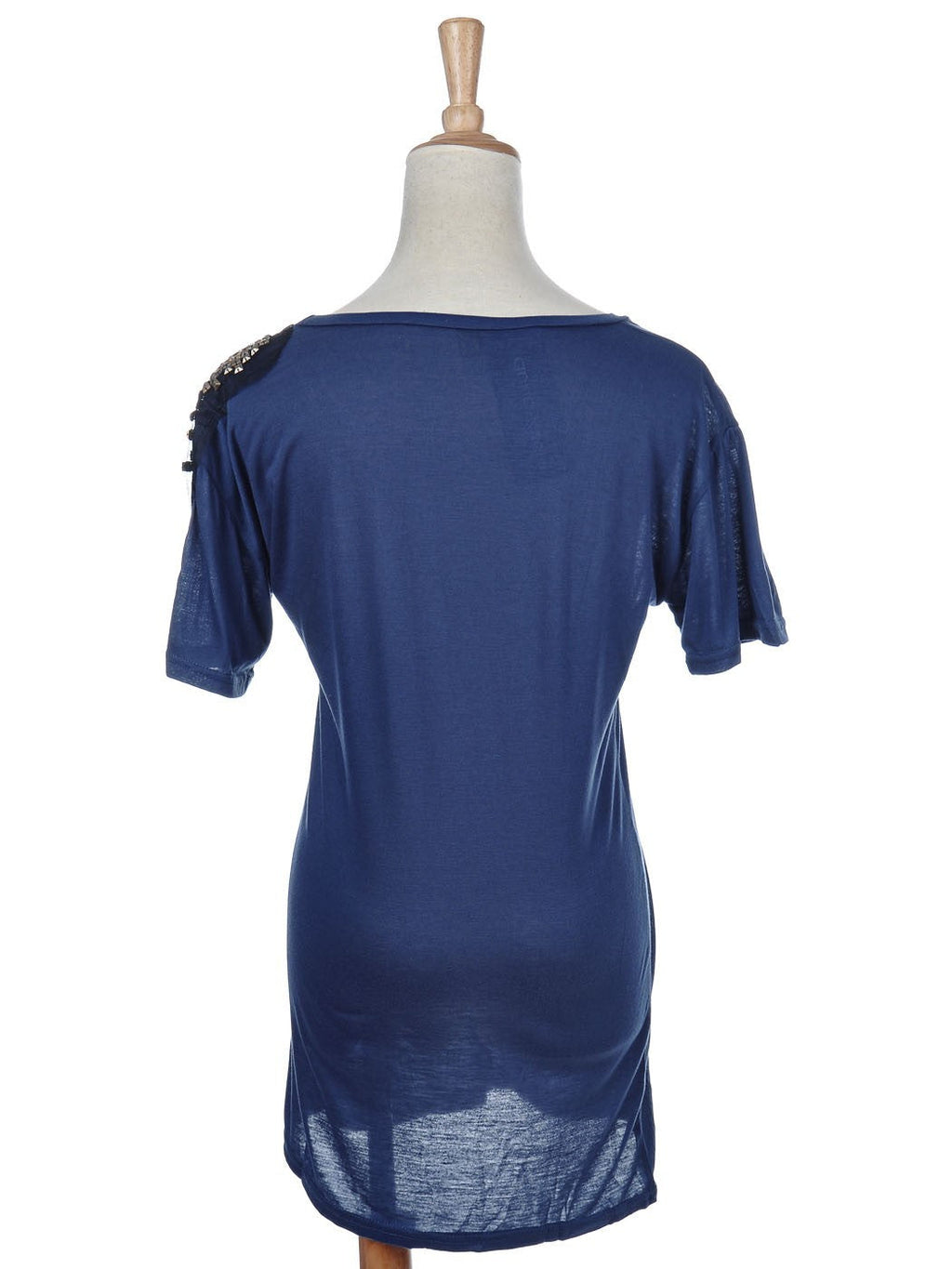 Vestido de cóctel con hombros descubiertos estilo gladiador metalizado en azul oscuro de talla única