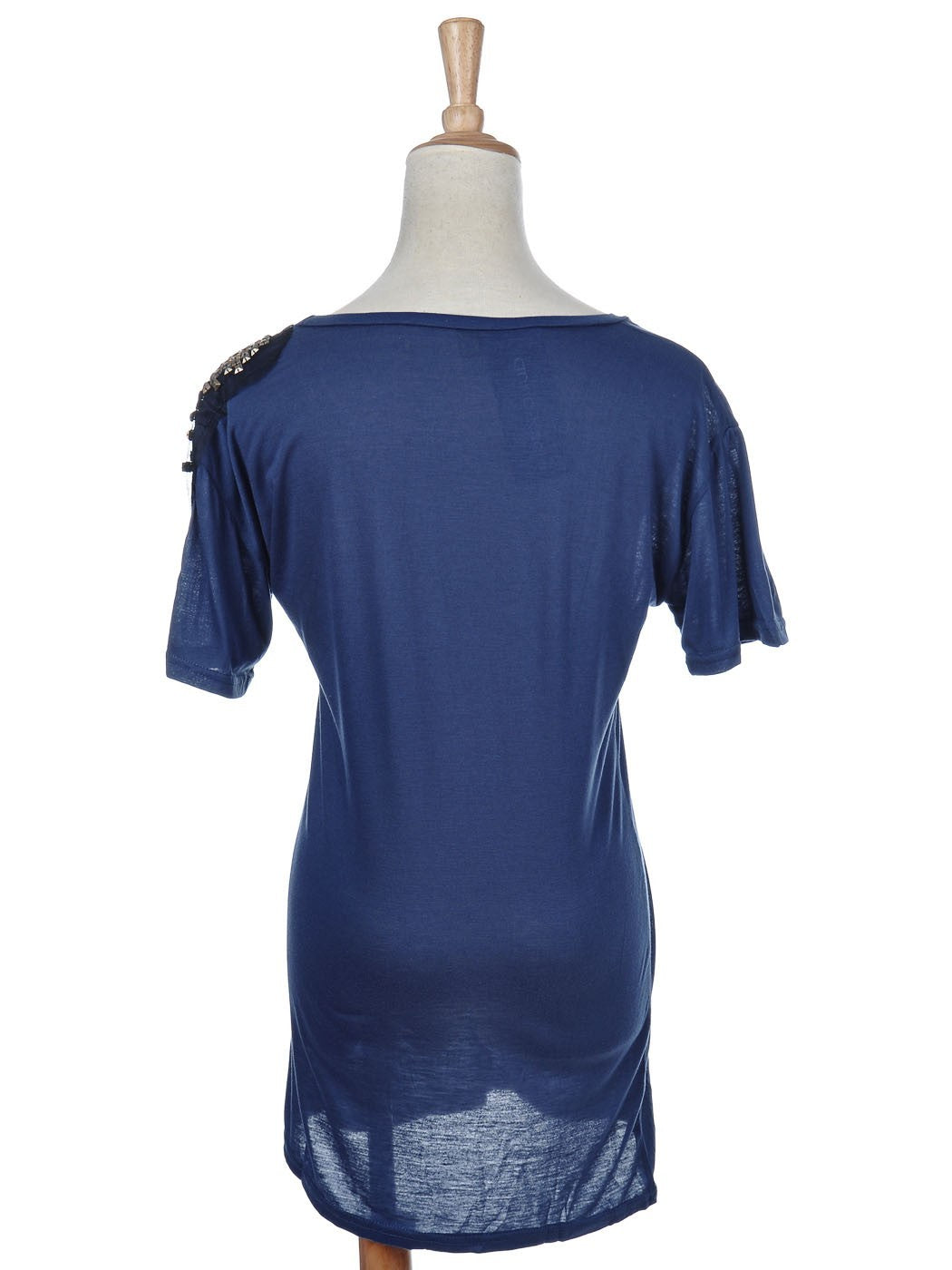 Vestido de cóctel con hombros descubiertos estilo gladiador metalizado en azul oscuro de talla única