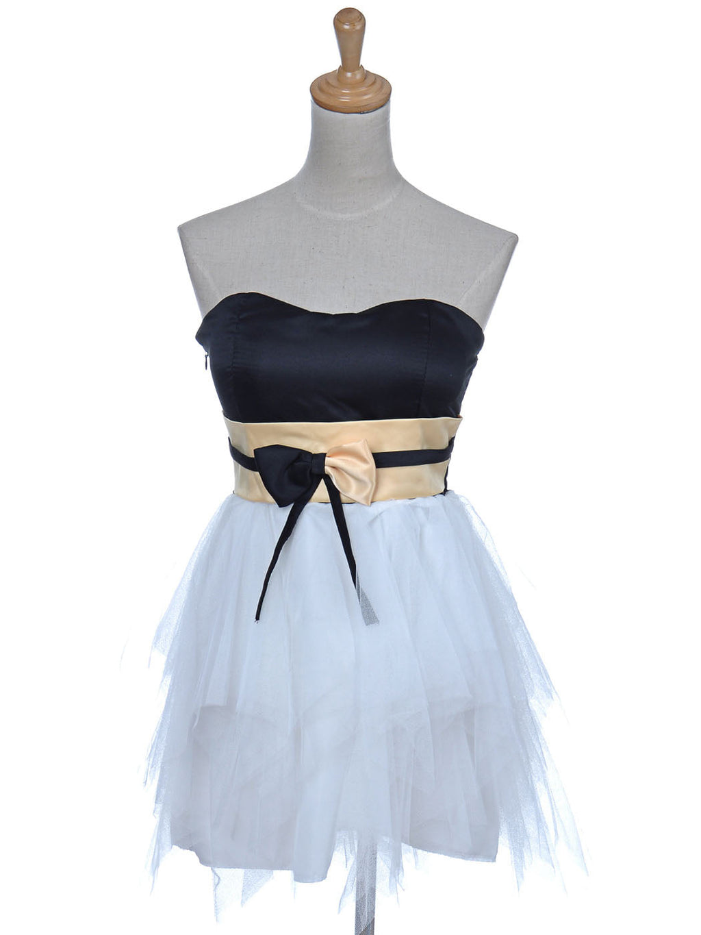 Vestido de cóctel mini con volantes en forma de corazón, color crema, blanco y negro, talla única