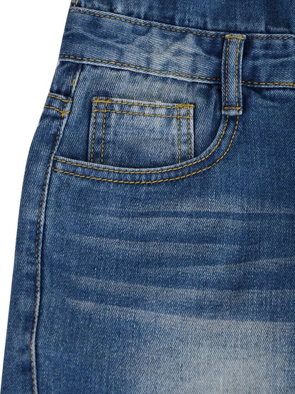 Distressed Denim Short Overalls