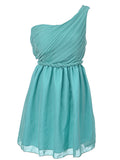 S/M Fit Teal Green Braided Waist Pulled Drape Lace One Shoulder Dress