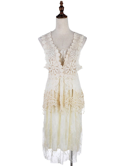 Conjunto de vestido y chaleco de encaje de crochet Gatsby