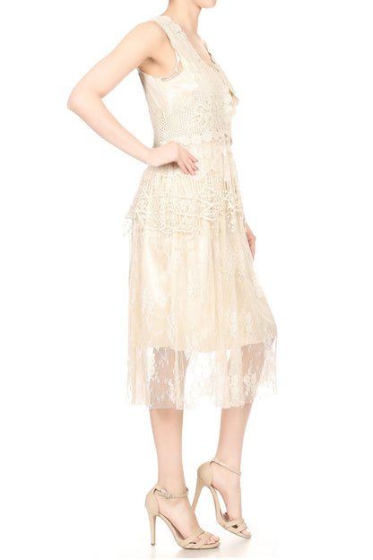 Conjunto de vestido y chaleco de encaje de crochet Gatsby
