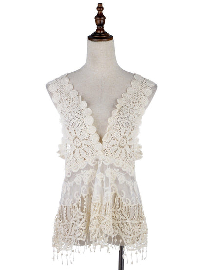Conjunto de vestido y chaleco de encaje de crochet Gatsby
