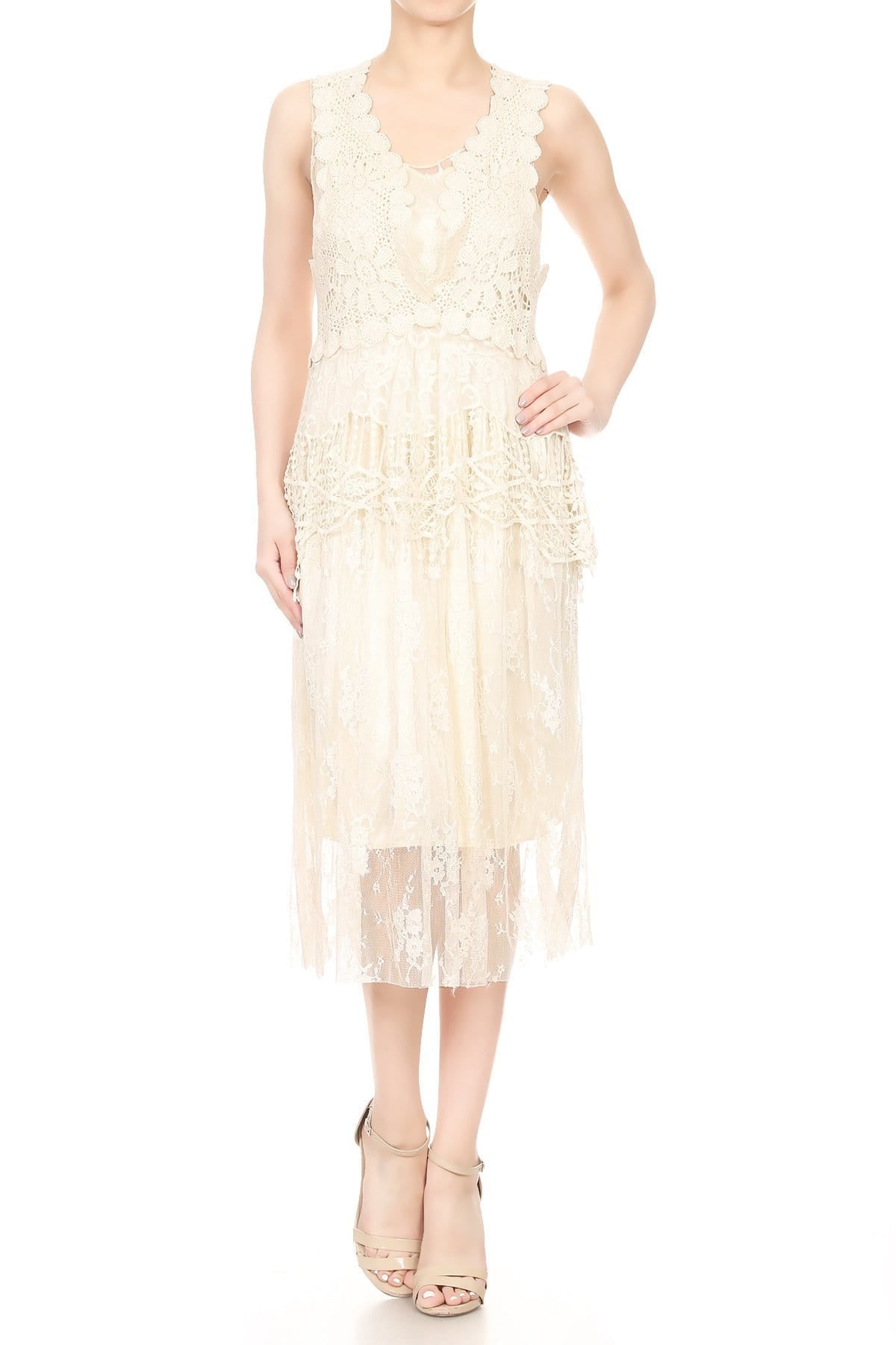 Conjunto de vestido y chaleco de encaje de crochet Gatsby