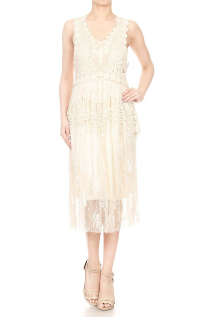 Conjunto de vestido y chaleco de encaje de crochet Gatsby