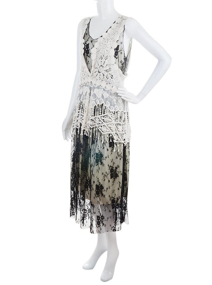 Conjunto de vestido y chaleco de encaje de crochet Gatsby