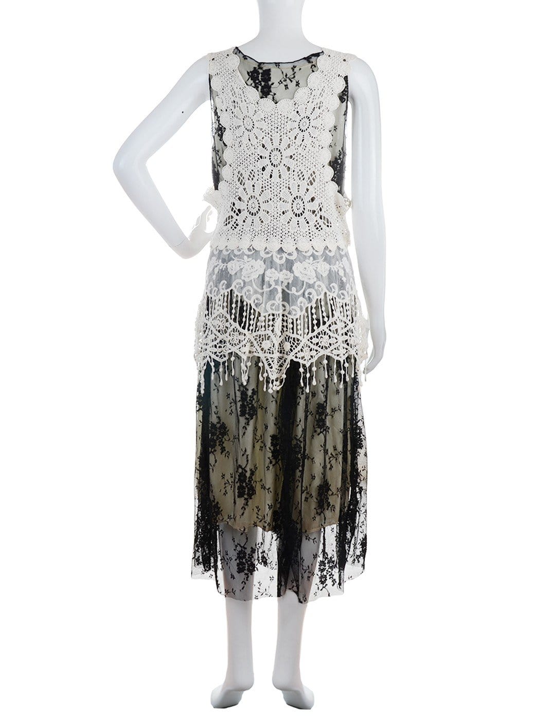 Conjunto de vestido y chaleco de encaje de crochet Gatsby