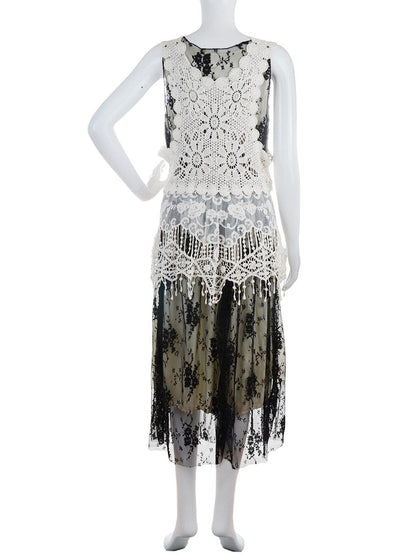Conjunto de vestido y chaleco de encaje de crochet Gatsby