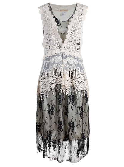 Conjunto de vestido y chaleco de encaje de crochet Gatsby