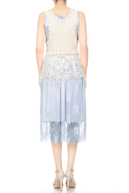 Conjunto de vestido y chaleco de encaje de crochet Gatsby