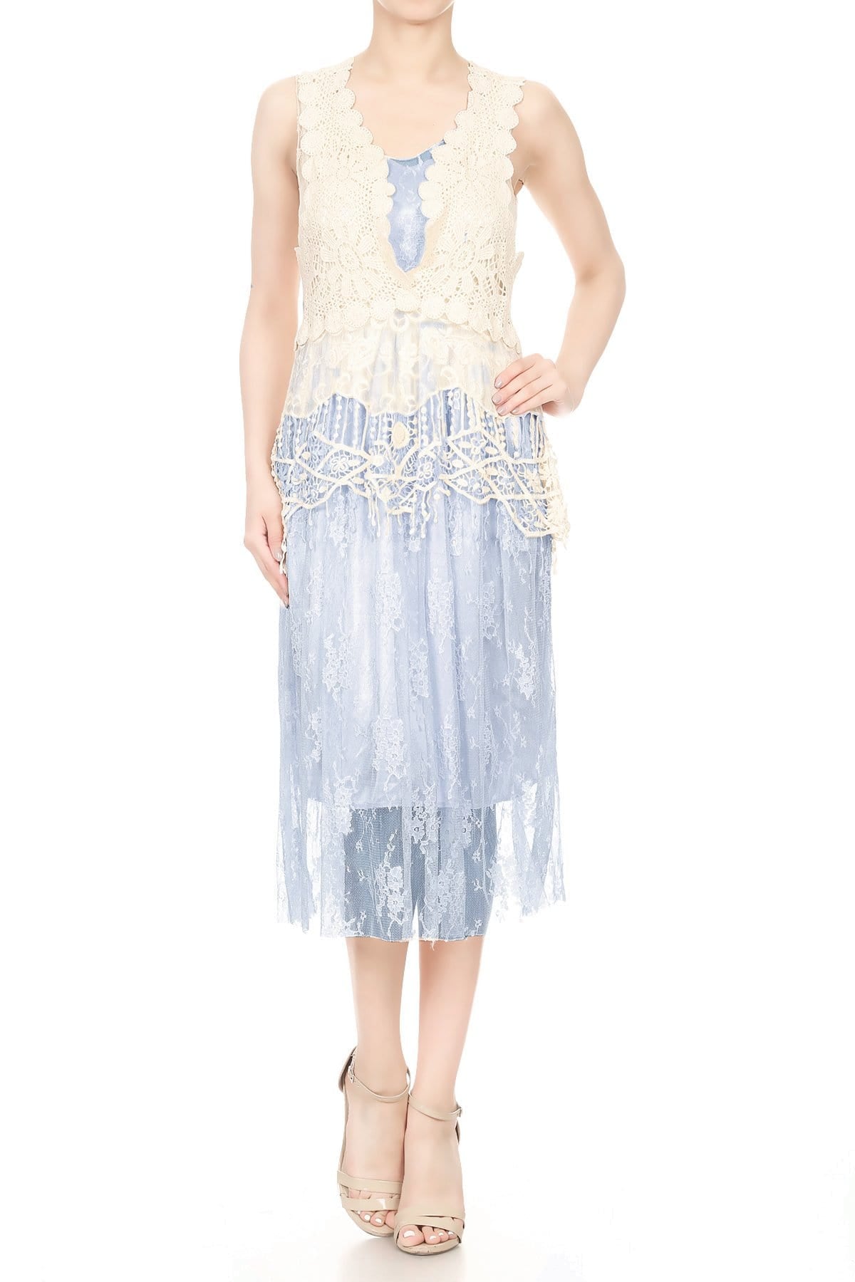 Conjunto de vestido y chaleco de encaje de crochet Gatsby