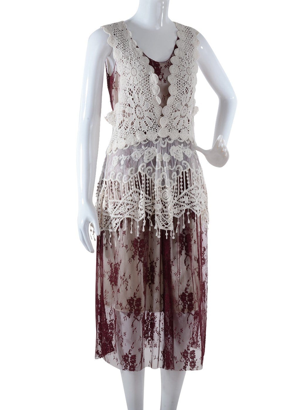 Conjunto de vestido y chaleco de encaje de crochet Gatsby
