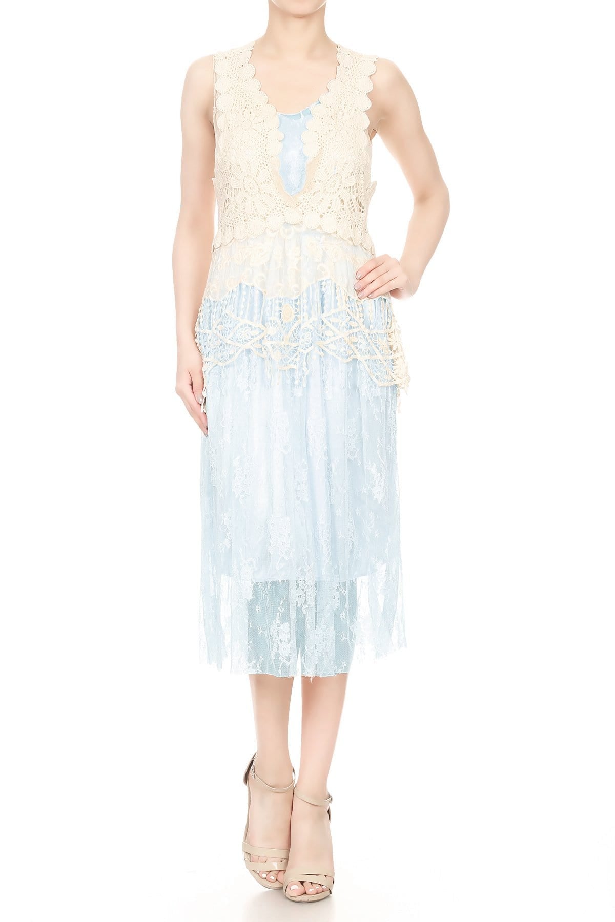 Conjunto de vestido y chaleco de encaje de crochet Gatsby