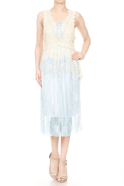 Conjunto de vestido y chaleco de encaje de crochet Gatsby