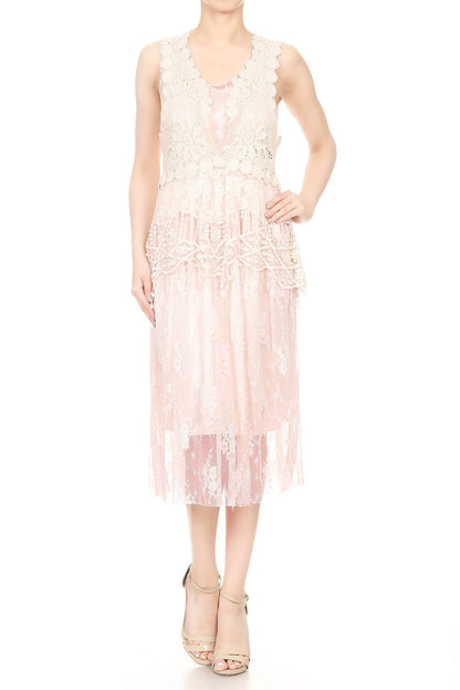 Conjunto de vestido y chaleco de encaje de crochet Gatsby