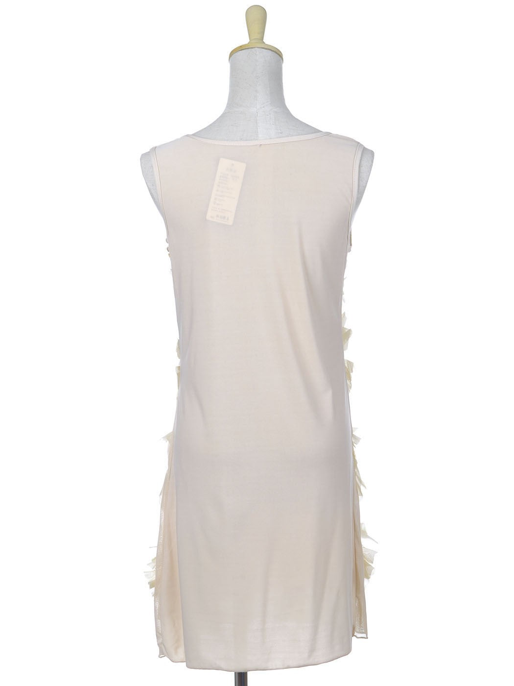 Vestido sin mangas con escote de cuentas y piedras preciosas con diseño floral de pétalos de flores color crema beige